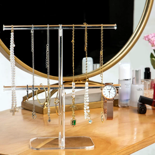 Alt view image 2 of 6 - Premium Jewelry Stand , Solid Clear 2-Tier Acrylic Jewelry Organizer Stand & Bracelet holder Stand for Necklace Display, Ring & Watch Display