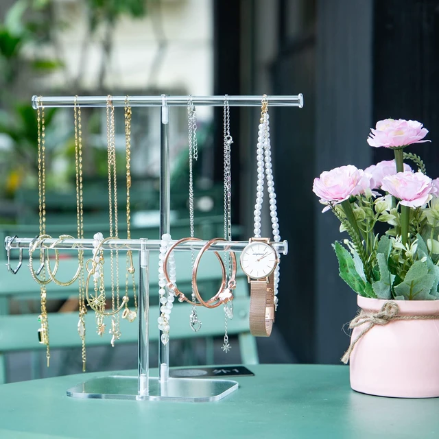 Alt view image 3 of 6 - Premium Jewelry Stand , Solid Clear 2-Tier Acrylic Jewelry Organizer Stand & Bracelet holder Stand for Necklace Display, Ring & Watch Display