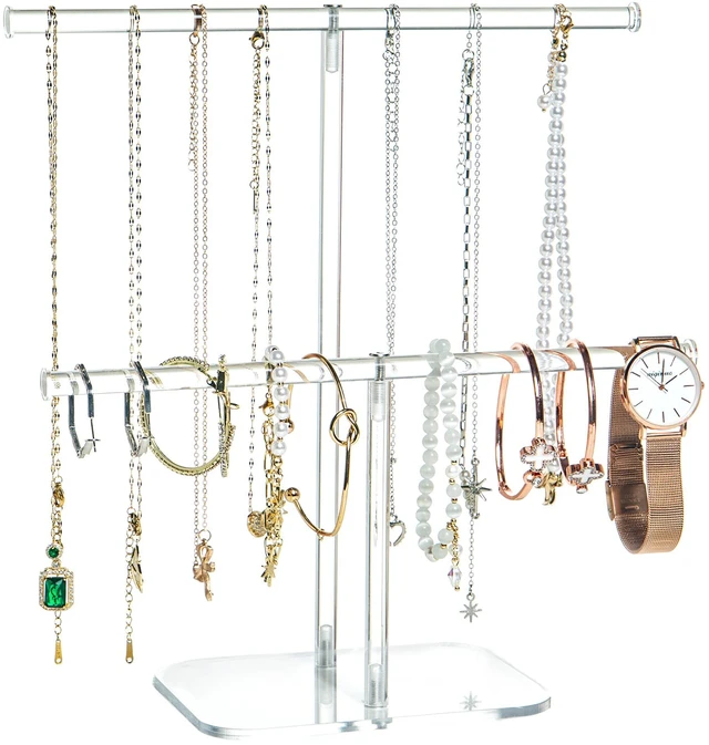 Main image of Premium Jewelry Stand , Solid Clear 2-Tier Acrylic Jewelry Organizer Stand & Bracelet holder Stand for Necklace Display, Ring & Watch Display