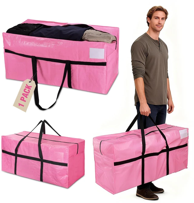 Main image of 1-Pack 66 Gallon Extra Large Moving Bag with Zipper & Carry Handles | Heavy Duty Material, 110 lbs Capacity, Extra Large Storage, Double Zipper, Carry Handles for Moving, Dorm & Home Organization