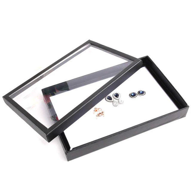 Alt view image 3 of 5 - Jewelry Rings Display Tray Velvet 100 Slot Case Box Jewelry Storage Box | Ring Box Holder Organizer with Glass Lid,100 Slots ,Earring Necklace Storage Tray,Black Color