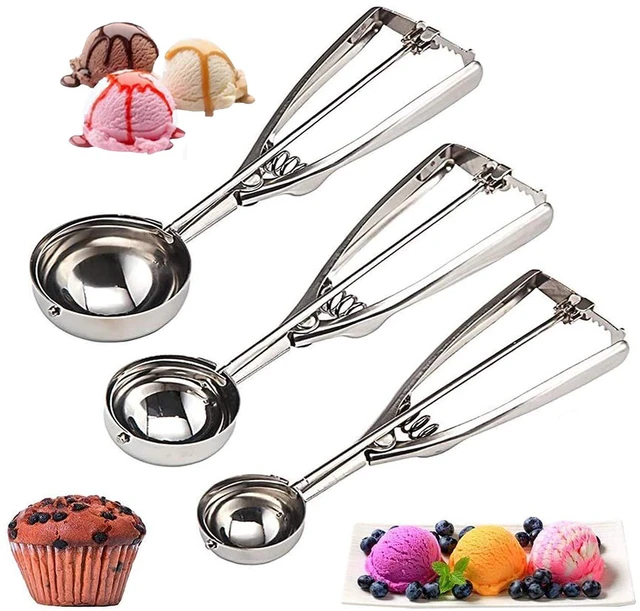 Main image of Cookie Scoop Set 3 PCS, with Trigger Large-Medium-Small Size for Kitchen Family Ice Cream Cookie Cupcake Muffin Meatbal multipurpose tainless Steel Ice Cream Scooper