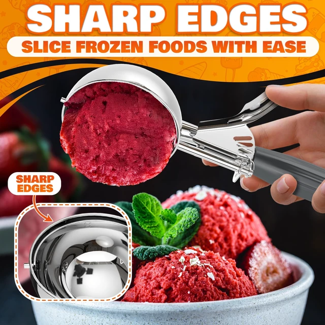 Alt view image 7 of 7 - Large Ice Cream Scoop with Trigger Release, Stainless Steel - 4 oz | #8 Cookie Dough Scooper with Lever - Comfort Grip Handle | Dishwasher Safe, for Baking, Muffins, Meatballs, Fruits & Desserts