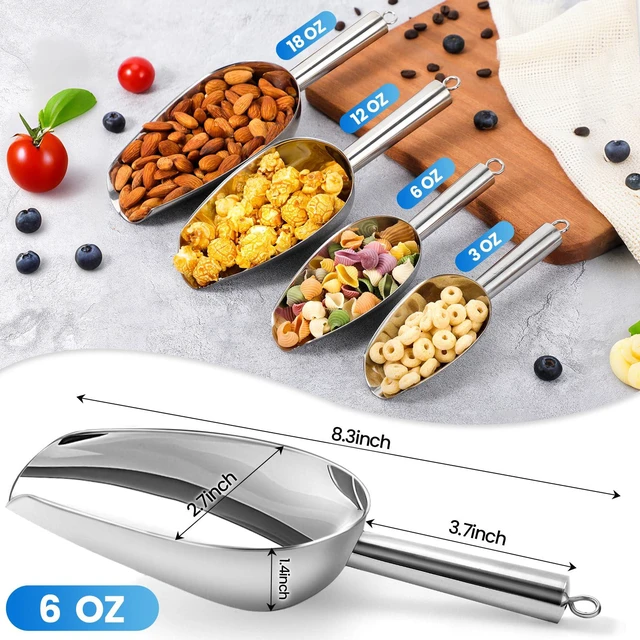 Alt view image 2 of 7 - Premium 6oz Ice Scoop for Freezer - Multipurpose Metal Ice Scoop for Ice Machine - Stainless Steel Small Ice Scooper for Ice Bucket - Kitchen Gadgets Cookie Flour Pet Dog Food Scoop