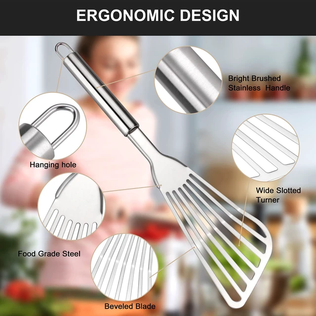 Alt view image 4 of 7 - 2-Piece Premium Fish Spatula Set, Big Size Stainless Steel, Thickness Blade Turner for Cooking, Flipping, Frying and Grilling