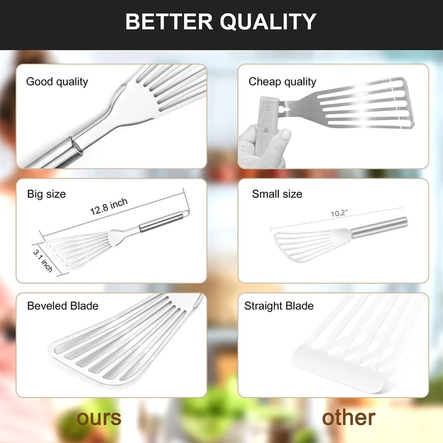 Alt view image 5 of 7 - 2-Piece Premium Fish Spatula Set, Big Size Stainless Steel, Thickness Blade Turner for Cooking, Flipping, Frying and Grilling
