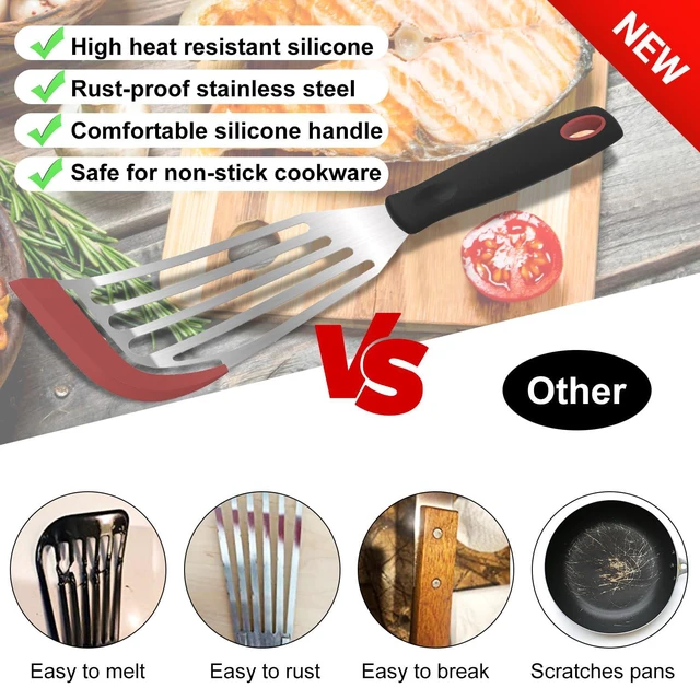 Alt view image 3 of 6 - 2-Piece Silicone Fish Spatula for Nonstick Cookware, Heat Resistant | BPA Free, Flexible & Thin Edge, Scratch-Free, Slotted Turner, Kitchen Use, Cooking Flipper for Egg, Pancake, Dishwasher Safe