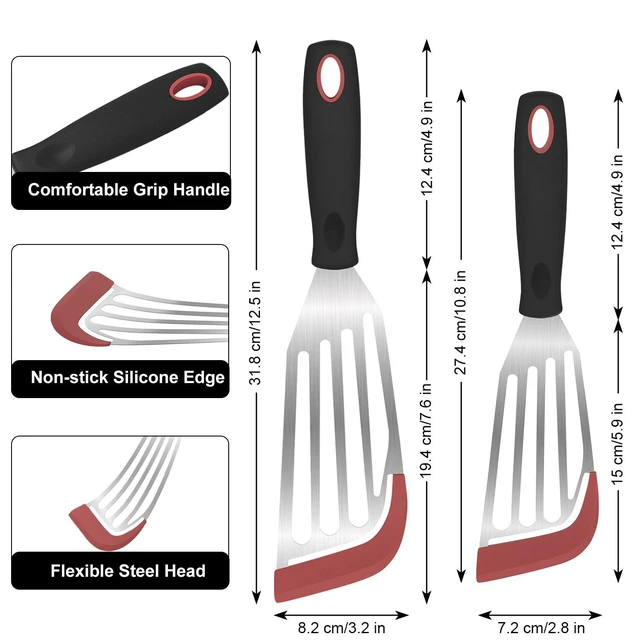 Alt view image 6 of 6 - 2-Piece Silicone Fish Spatula for Nonstick Cookware, Heat Resistant | BPA Free, Flexible & Thin Edge, Scratch-Free, Slotted Turner, Kitchen Use, Cooking Flipper for Egg, Pancake, Dishwasher Safe