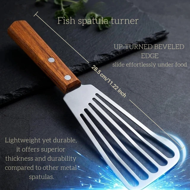 Alt view image 4 of 6 - Fish Spatula Stainless Steel, Metal Slotted Spatula for Non-Stick Cookware Fish Flexible Spatulas Turner for Kitchen Cooking Barbecue Egg Grill