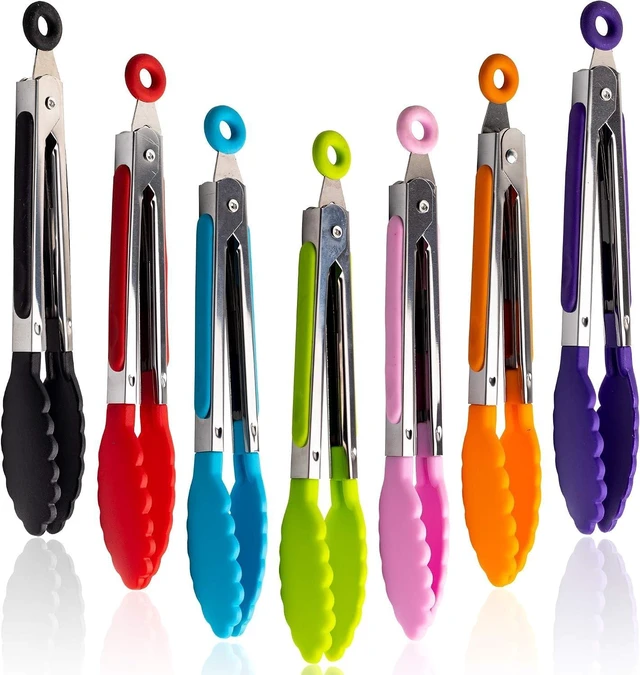Main image of 7 Pack Kitchen Tongs Set 7-Inch Color Mini Small Food Tongs with Stainless Steel Silicon Handles and Nylon Tips Heat Resistant Tongs for Cooking, Serving, BBQ, Grilling, Salad and More