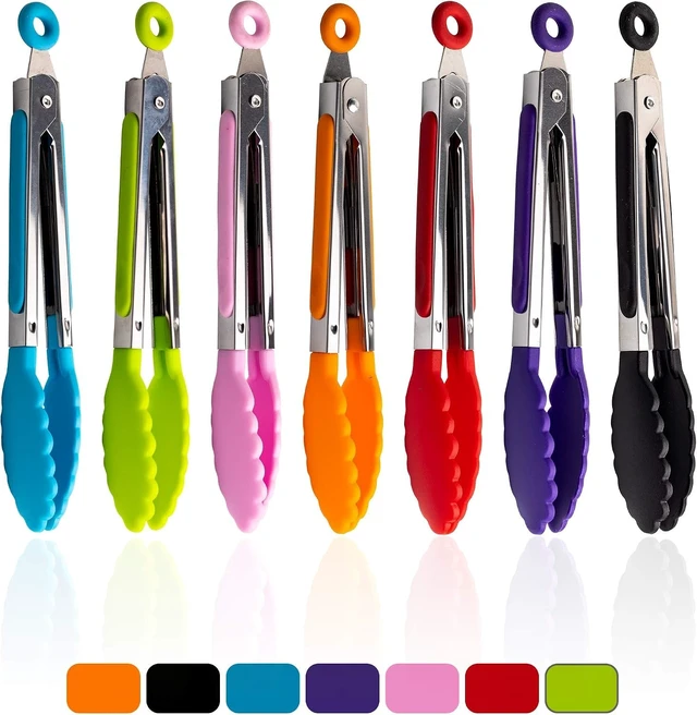 Alt view image 7 of 7 - 7 Pack Kitchen Tongs Set 7-Inch Color Mini Small Food Tongs with Stainless Steel Silicon Handles and Nylon Tips Heat Resistant Tongs for Cooking, Serving, BBQ, Grilling, Salad and More