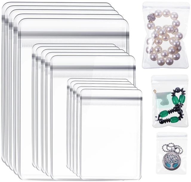 Main image of 120 Pieces 120 Pcs Clear Plastic Jewelry Bags, 3 Sizes, Clear | Mini Waterproof Pouches for Rings Earrings, Zipper Design, Reusable, Ideal for Small Crafts Storage Organizer