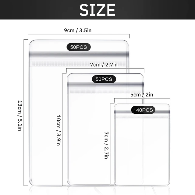 Alt view image 3 of 7 - 120 Pieces 120 Pcs Clear Plastic Jewelry Bags, 3 Sizes, Clear | Mini Waterproof Pouches for Rings Earrings, Zipper Design, Reusable, Ideal for Small Crafts Storage Organizer