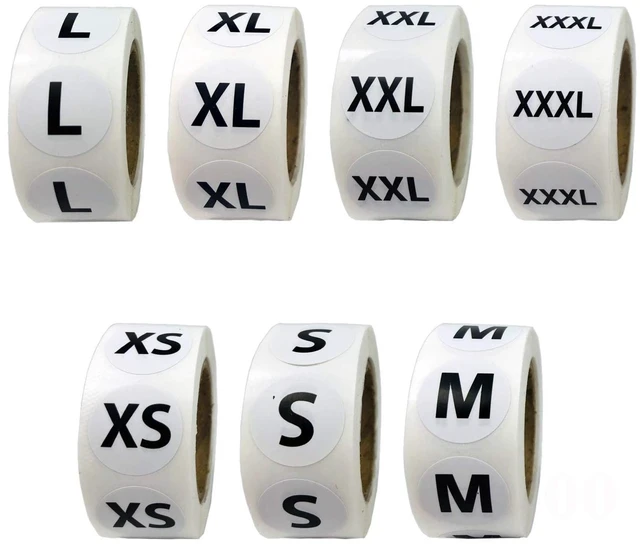 Main image of 3500 PCS Clothing Size Stickers - 7/8" Round Self-Adhesive Labels for T-Shirts & Retail, 7 Sizes (XS, S, M, L, XL, XXL, XXXL)
