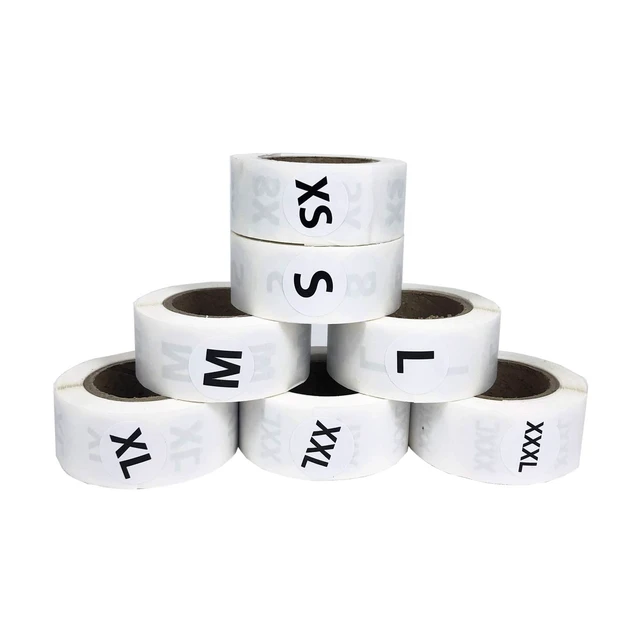 Alt view image 5 of 7 - 3500 PCS Clothing Size Stickers - 7/8" Round Self-Adhesive Labels for T-Shirts & Retail, 7 Sizes (XS, S, M, L, XL, XXL, XXXL)