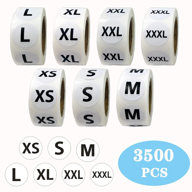 Alt view image 7 of 7 - 3500 PCS Clothing Size Stickers - 7/8" Round Self-Adhesive Labels for T-Shirts & Retail, 7 Sizes (XS, S, M, L, XL, XXL, XXXL)