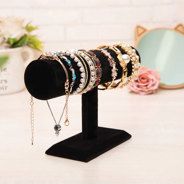 Alt view image 2 of 5 - Black Long Velvet Bracelet/Watches/Jewelry T-Bar Display (Black Velvet, T-Bar) (1, Black Velvet, 1-Tier)