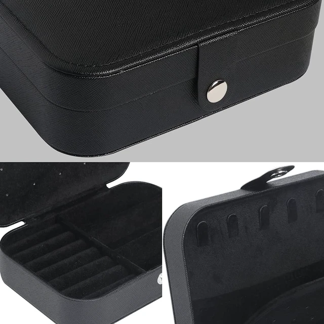 Alt view image 7 of 7 - Travel Jewelry Box, Small Jewelry Organizer Boxes for Women Girls, 2 Layer Travel Jewlery Case, PU Leather Mini Portable Jewerly Storage Display Holder for Earrings, Ring, Necklaces, Bracelets - Black