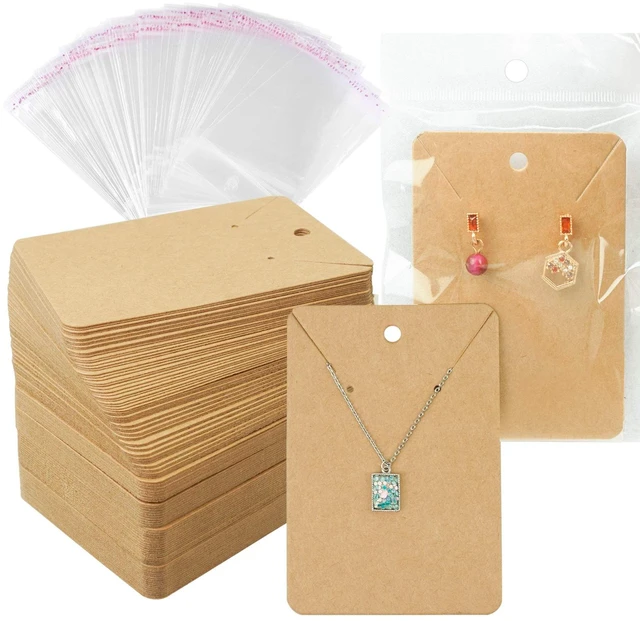 Main image of 150 Earring Cards Necklace Display Cards with Bags | 150 Earring Display Cards, 150 Pcs Self-Seal Bags, Kraft Paper Tags for DIY Ear Studs(Brown)