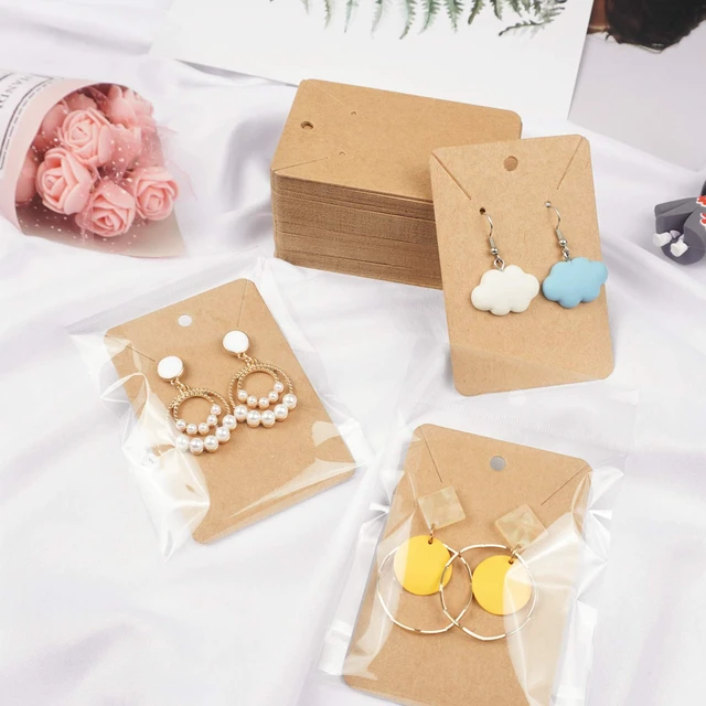 Alt view image 3 of 7 - 150 Earring Cards Necklace Display Cards with Bags | 150 Earring Display Cards, 150 Pcs Self-Seal Bags, Kraft Paper Tags for DIY Ear Studs(Brown)