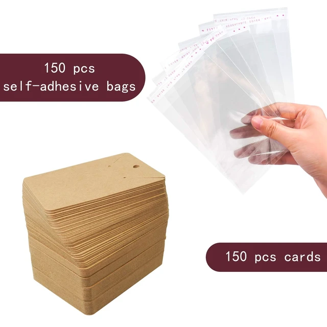 Alt view image 2 of 7 - 150 Earring Cards Necklace Display Cards with Bags | 150 Earring Display Cards, 150 Pcs Self-Seal Bags, Kraft Paper Tags for DIY Ear Studs(Brown)