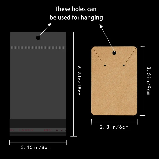 Alt view image 4 of 7 - 150 Earring Cards Necklace Display Cards with Bags | 150 Earring Display Cards, 150 Pcs Self-Seal Bags, Kraft Paper Tags for DIY Ear Studs(Brown)