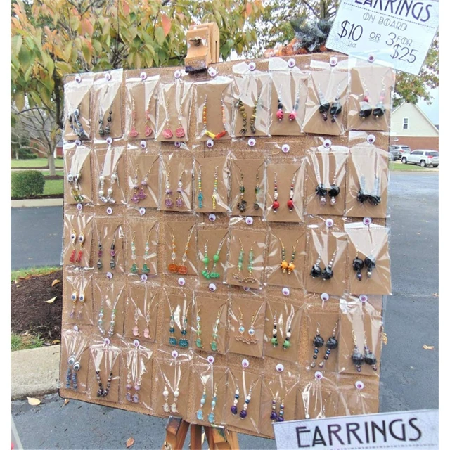 Alt view image 6 of 7 - 150 Earring Cards Necklace Display Cards with Bags | 150 Earring Display Cards, 150 Pcs Self-Seal Bags, Kraft Paper Tags for DIY Ear Studs(Brown)