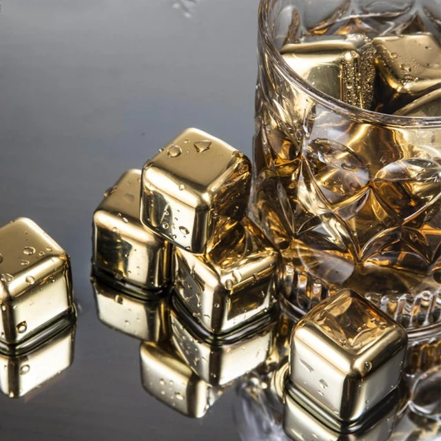 Alt view image 4 of 7 - 6 Small Whiskey Stones Silver - Man Gift Set - Reusable Stainless Steel Metal Ice Sphere Cubes Beverage Chilling Rocks Whiskey Stones for Red Wine, Bar Beer, Scotch, Vodka Drinks - Gold