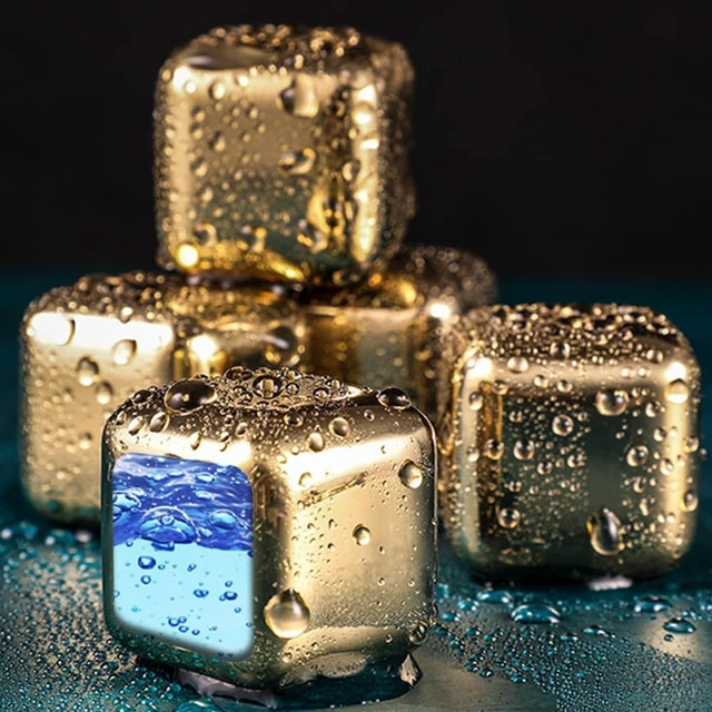 Alt view image 7 of 7 - 6 Small Whiskey Stones Silver - Man Gift Set - Reusable Stainless Steel Metal Ice Sphere Cubes Beverage Chilling Rocks Whiskey Stones for Red Wine, Bar Beer, Scotch, Vodka Drinks - Gold