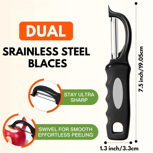 Alt view image 2 of 7 - Swivel Vegetable Peeler Soft Comfort Handle Sturdy Long-Lasting 1Pcs Black | Dishwasher Safe Gift for Cooks Potato Peeler for Kitchen Carrot Peeler Fruit Veggie Peeler Sharp Stainless Steel Blades