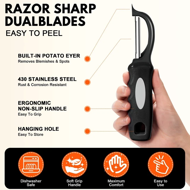 Alt view image 6 of 7 - Swivel Vegetable Peeler Soft Comfort Handle Sturdy Long-Lasting 1Pcs Black | Dishwasher Safe Gift for Cooks Potato Peeler for Kitchen Carrot Peeler Fruit Veggie Peeler Sharp Stainless Steel Blades