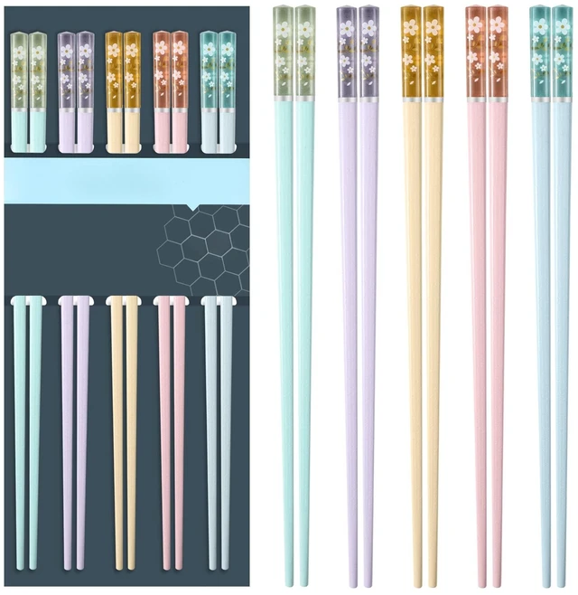Main image of 5 Pairs Fiberglass Chopsticks Reusable Dishwasher Safe, Non-Slip | Food-Safe, Heat-Resistant Chinese/Japanese Chop Sticks Idea for Ramen and Sushi, Sakura Colorful- 9.63 inch/24.3cm
