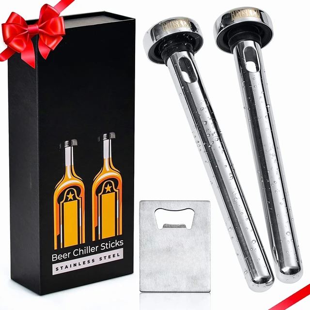 Main image of Beer Chiller Sticks for Bottles Set | 2 Stainless Steel Cooling Chillers for Chubby Bottles | Christmas Gift Accessories | Cooler Gag Idea for Mens Birthday Gifts
