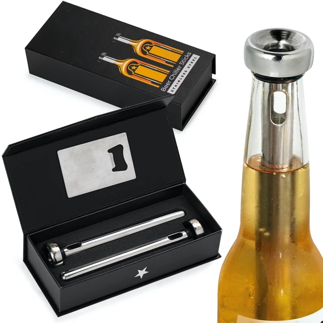 Alt view image 5 of 6 - Beer Chiller Sticks for Bottles Set | 2 Stainless Steel Cooling Chillers for Chubby Bottles | Christmas Gift Accessories | Cooler Gag Idea for Mens Birthday Gifts