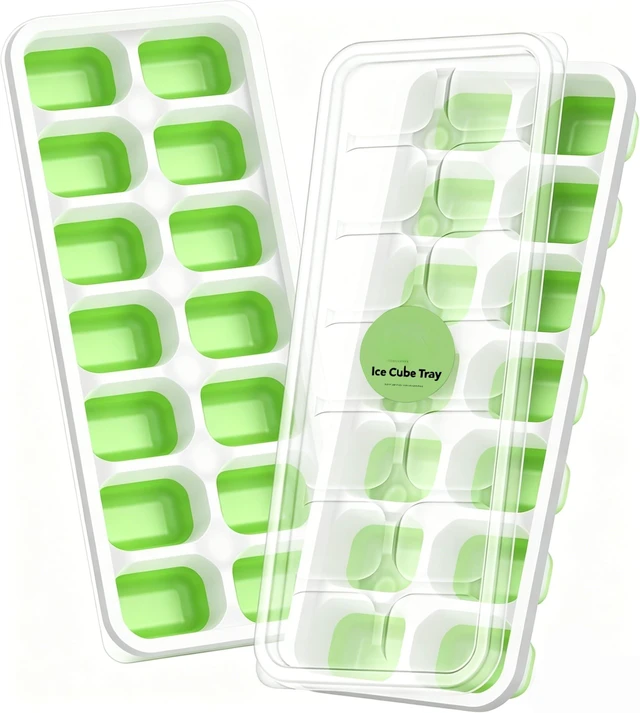 Main image of 2 Pack Ice Cube Tray, Silicone Ice Cube Trays for Freezer with Lid | 28 Cubes Total, Stackable Ice Cube Molds, Durable Material, Easy Release, Ideal for Coffee, Cocktails & Drinks