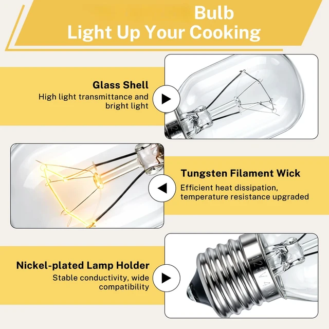 Alt view image 3 of 6 - Microwave Light Bulb, 2 Pack, Fit for Whirlpool, Replace R0712016 | 125V 40W E17 Base, Warm Yellow Light, Applicable for Refrigerator Oven Range Hood, High-transparency Glass Shell