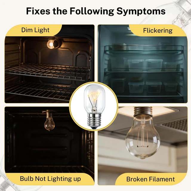 Alt view image 5 of 6 - Microwave Light Bulb, 2 Pack, Fit for Whirlpool, Replace R0712016 | 125V 40W E17 Base, Warm Yellow Light, Applicable for Refrigerator Oven Range Hood, High-transparency Glass Shell