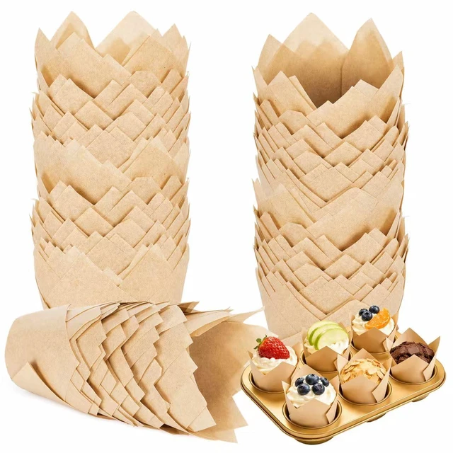 Main image of 200 Pcs Tulip Cupcake Liners For Baking, Greaseproof Muffin Liners | Unbleached Parchment Paper Cups, Non-Stick Standard Size Cupcake Wrappers for Party, Christmas, Wedding, Birthday
