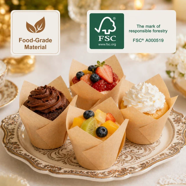 Alt view image 5 of 6 - 200 Pcs Tulip Cupcake Liners For Baking, Greaseproof Muffin Liners | Unbleached Parchment Paper Cups, Non-Stick Standard Size Cupcake Wrappers for Party, Christmas, Wedding, Birthday