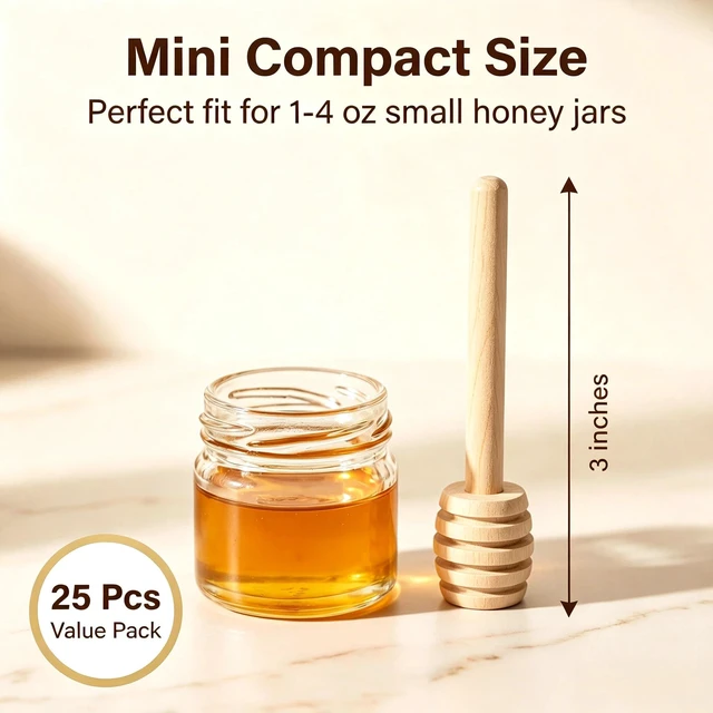 Alt view image 2 of 7 - 25PCS Wooden Honey Dipper Sticks, 3 inch Mini HoneyComb stick | Honey Stirrer Stick for Honey Jar Dispense Drizzle and Wedding Party