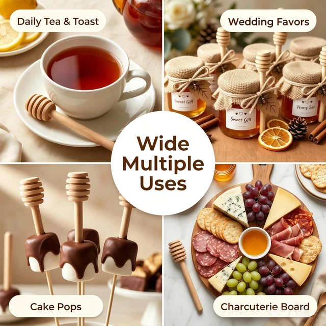Alt view image 5 of 7 - 25PCS Wooden Honey Dipper Sticks, 3 inch Mini HoneyComb stick | Honey Stirrer Stick for Honey Jar Dispense Drizzle and Wedding Party