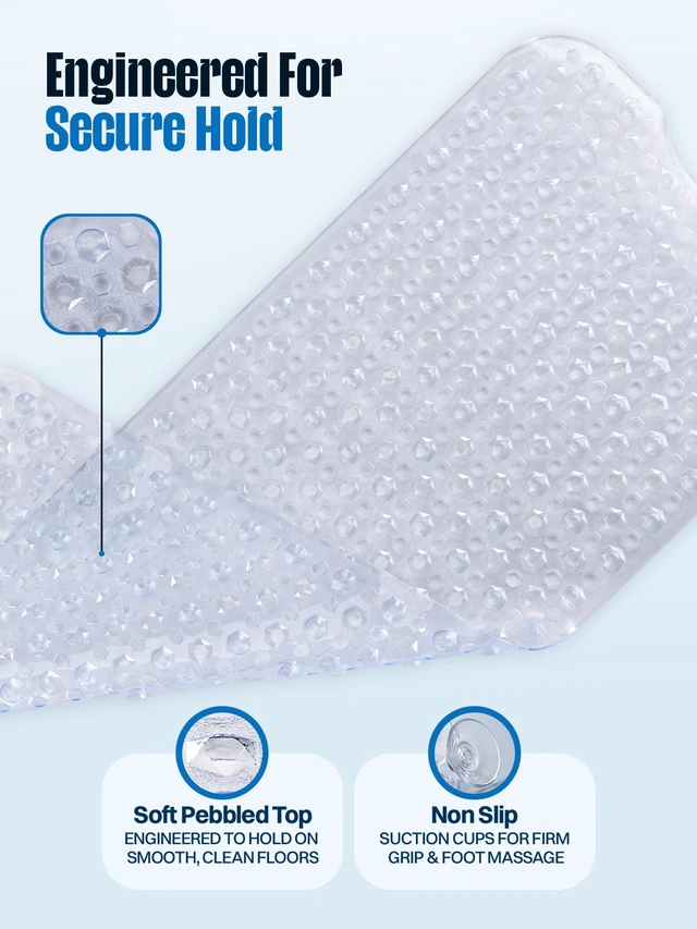 Alt view image 3 of 7 - Bath Tub Shower Mat, Clear Non Slip Mat, 16x40 Inch | Machine Washable, Strong Suction Cups, Drain Holes, Non-Slip Grip, Soft Comfort, Safe For The Whole Family