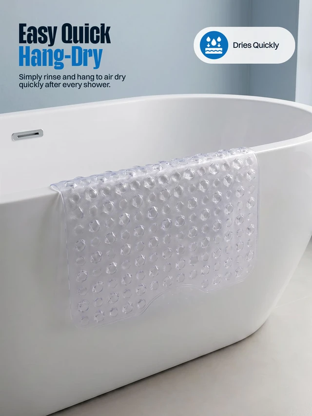 Alt view image 5 of 7 - Bath Tub Shower Mat, Clear Non Slip Mat, 16x40 Inch | Machine Washable, Strong Suction Cups, Drain Holes, Non-Slip Grip, Soft Comfort, Safe For The Whole Family