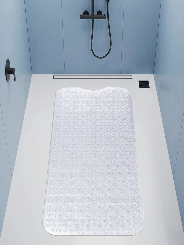 Alt view image 7 of 7 - Bath Tub Shower Mat, Clear Non Slip Mat, 16x40 Inch | Machine Washable, Strong Suction Cups, Drain Holes, Non-Slip Grip, Soft Comfort, Safe For The Whole Family