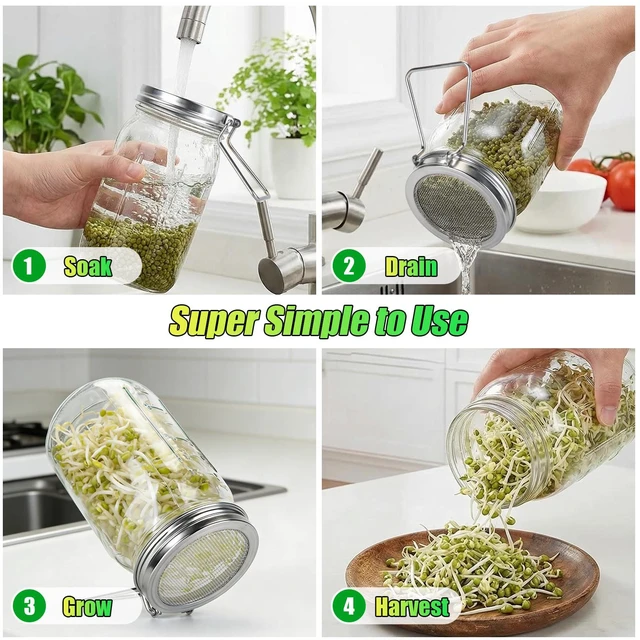 Alt view image 6 of 6 - 2 Pcs Sprouting Lids for Wide Mouth Mason Jars, Stainless Steel | Reusable Sprouting Jar Lids Kit with Built-In Stand, Broccoli Seeds Sprouts Growing Kit for Organic Alfalfa & Mung Bean