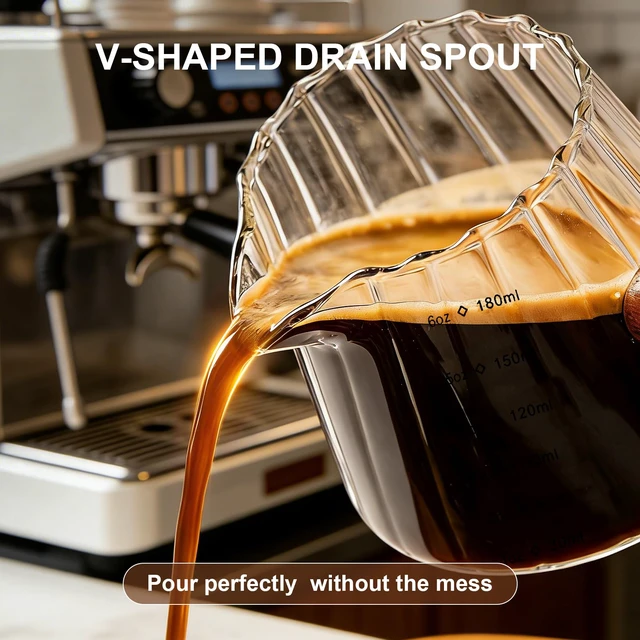 Alt view image 3 of 4 - Espresso Cups with Wood Handle, 6 Oz Glass Espresso Measuring Cup | Espresso Accessories Barista Tools, Practical Espresso Cup with V-Shaped Spout for Coffee, Milk, Tea & Maple Syrup Serving