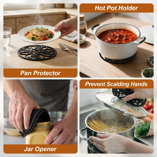 Alt view image 5 of 7 - 3PCS Heat Resistant Silicone Trivet Mats for Hot Dishes | Non-Slip Flexible, Protects Table & Countertop, For Pots Pans Teapots, Modern Kitchen Decor