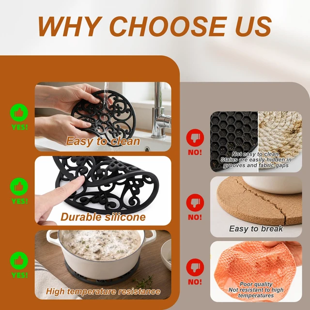 Alt view image 6 of 7 - 3PCS Heat Resistant Silicone Trivet Mats for Hot Dishes | Non-Slip Flexible, Protects Table & Countertop, For Pots Pans Teapots, Modern Kitchen Decor