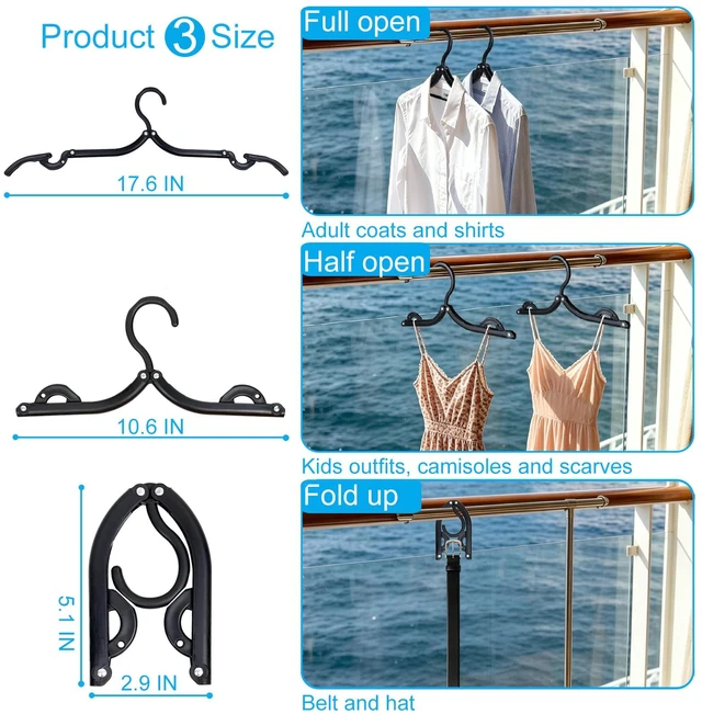 Alt view image 4 of 5 - 12PCS Travel Hangers, Portable Foldable Plastic Hangers for Cruise, Black | Collapsible Hangers for Clothes Cruises Must Haves for Skirt, Suitcase, RV Camping Airplane Europe Vacation Essential