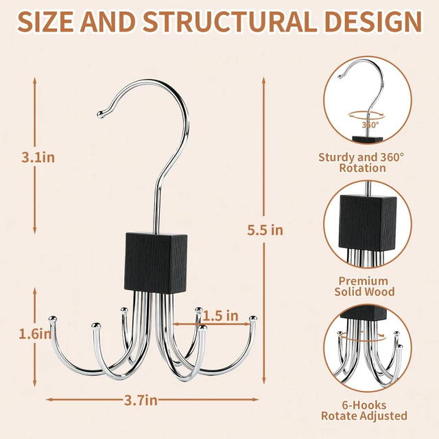 Alt view image 2 of 7 - 2PCS Belt Hanger for Closet, 12-Hooks Belt Organizer for Max 48 Belts or Ties, Rotatable Belt Rock Save Closet Space, Black Hanging Holder Storage for Belt, Tie, Bra, Tank Top, Purse
